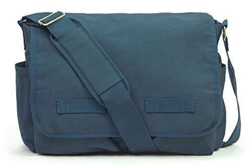 Sweetbriar Klassische Vintage-Kuriertasche – Original schwere Baumwoll-Leinen-Umhängetasche mit verbesserten Funktionen, Gunmetal Blue, Large von Sweetbriar