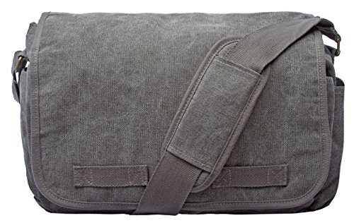 Sweetbriar Klassische Vintage-Kuriertasche – originale schwere Baumwoll-Canvas-Umhängetasche mit verbesserten Funktionen, Grau gewaschen, Large von Sweetbriar