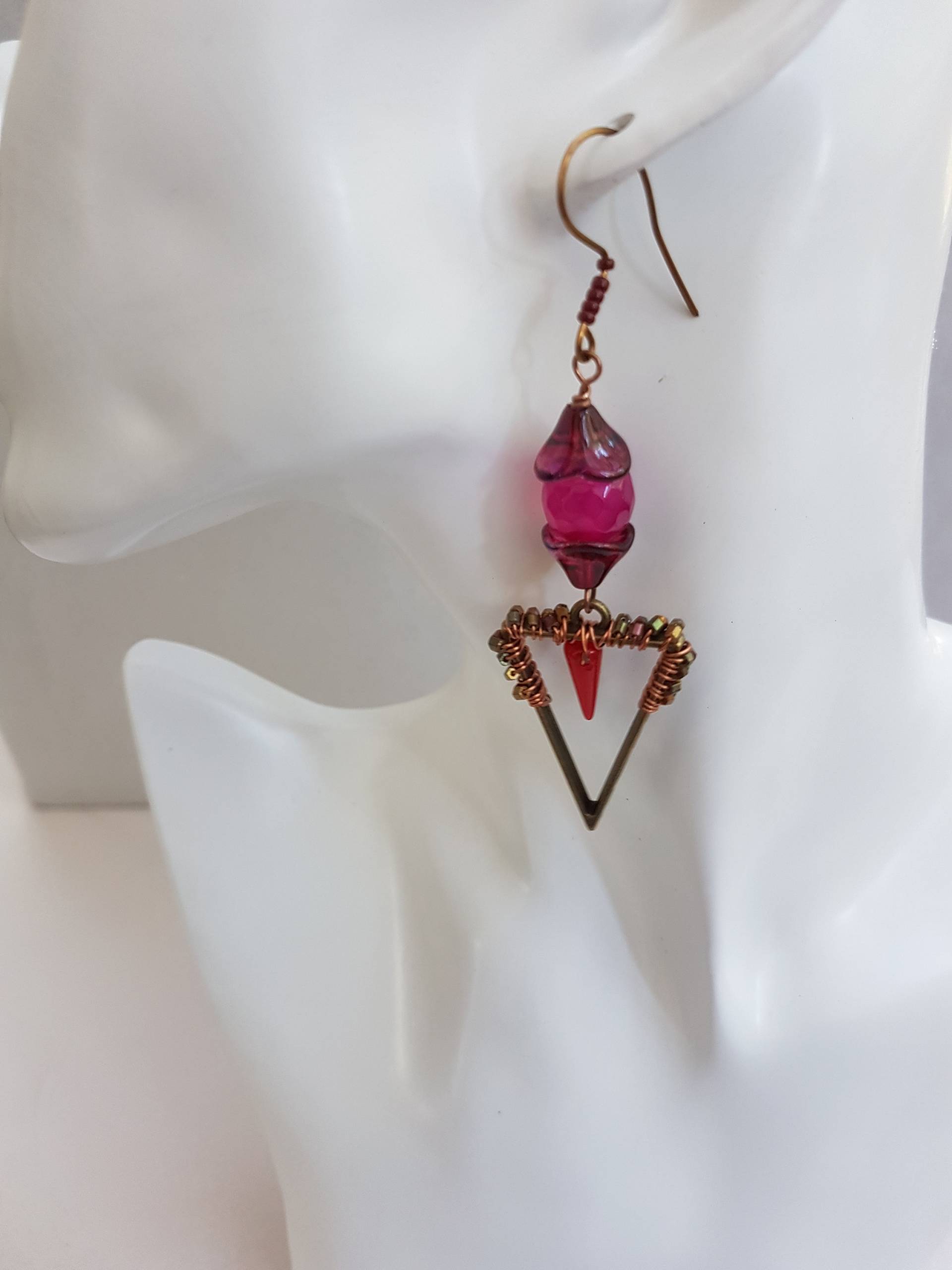 Boho Ohrringe Achat, Lampwork Glas, Kupferdraht Gewickelt von SweetgemsDesign