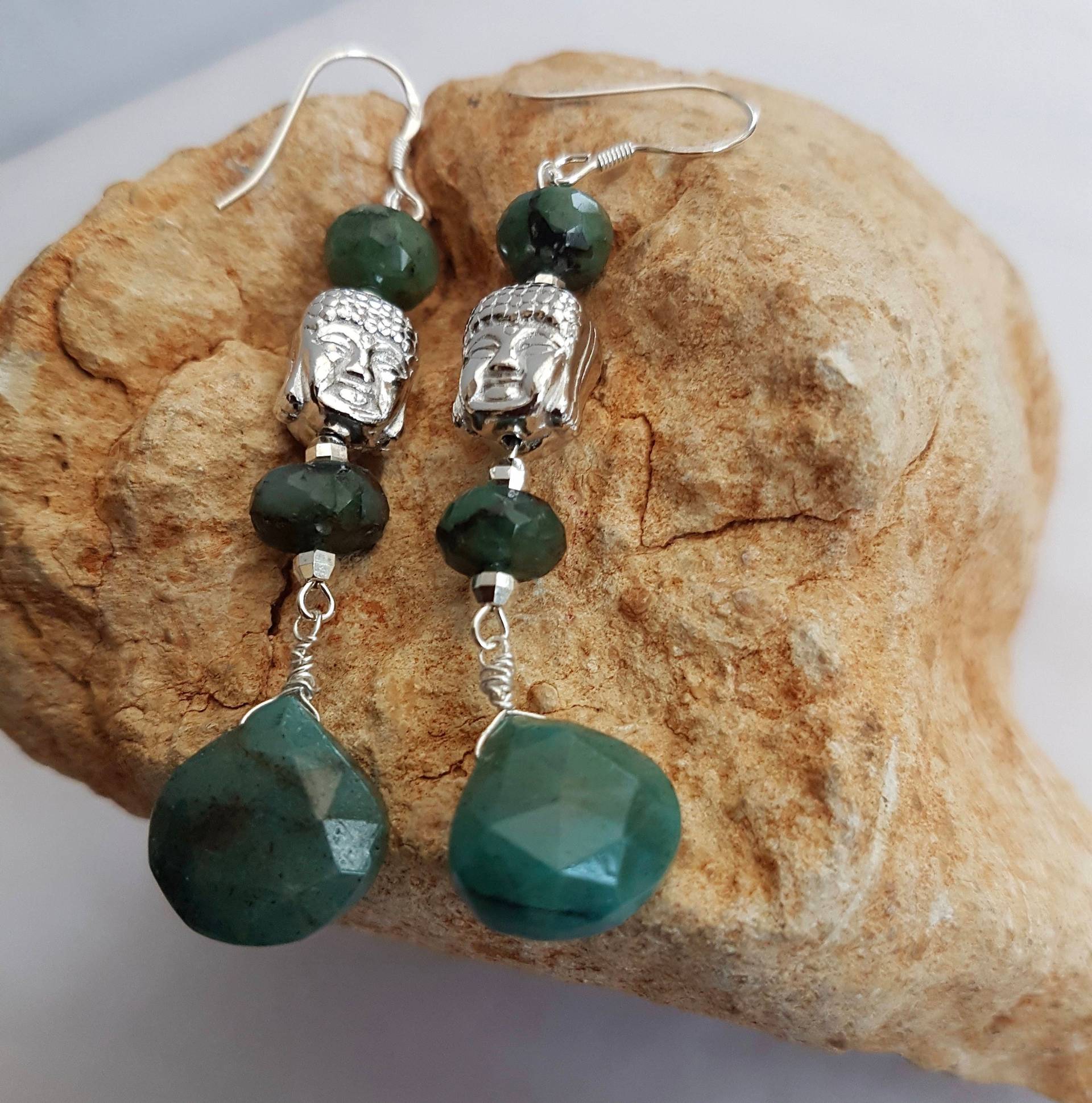 Chrysokoll Edelstein Ohrringe Sterling Silber Buddha Charm Schmuck von SweetgemsDesign