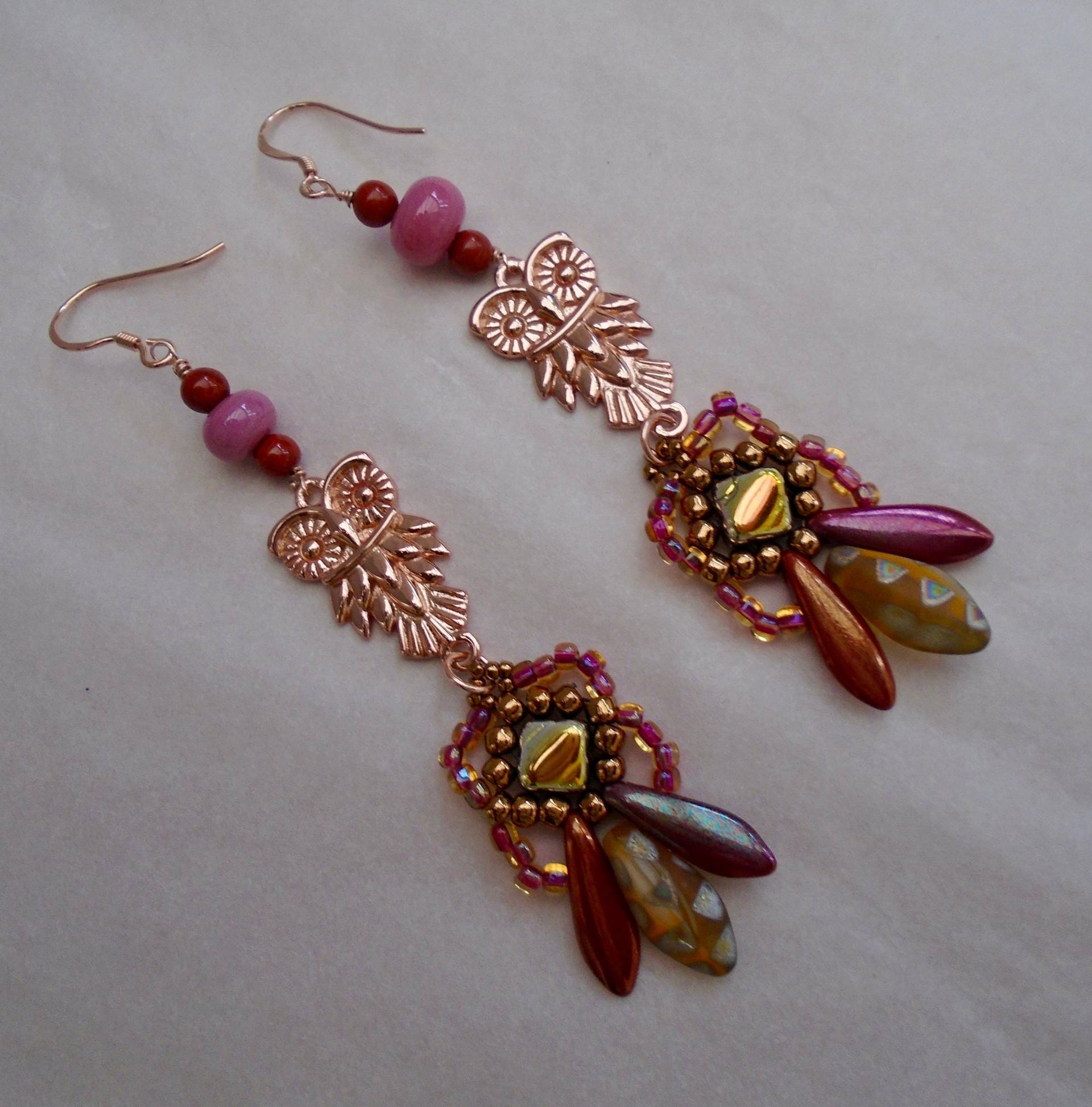 Gold Eule Ohrringe Perlen Lampwork Glas Charm Schmuck von SweetgemsDesign