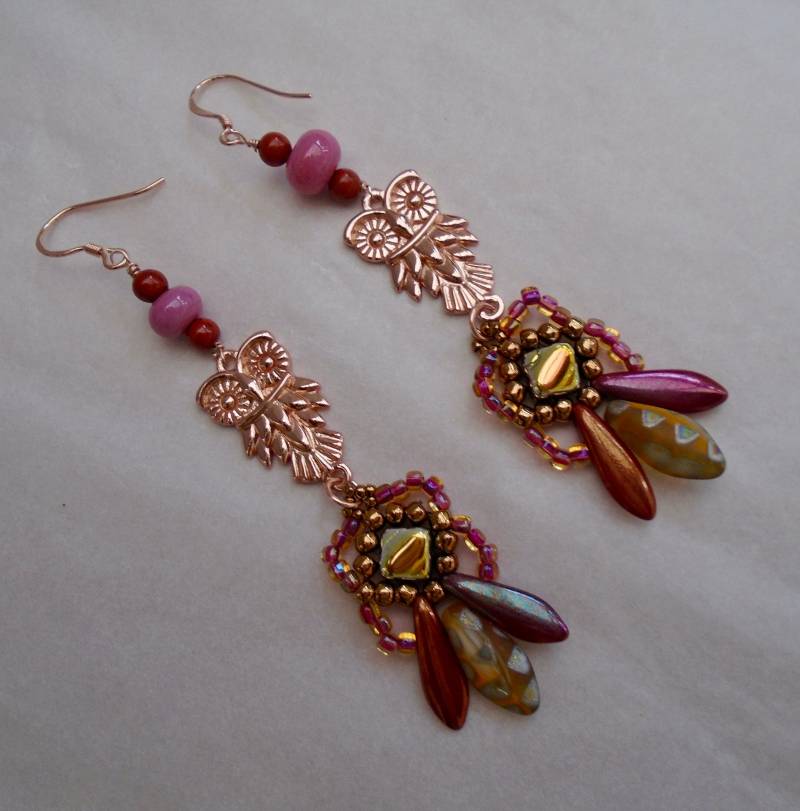 Gold Eule Ohrringe Perlen Lampwork Glas Charm Schmuck von SweetgemsDesign