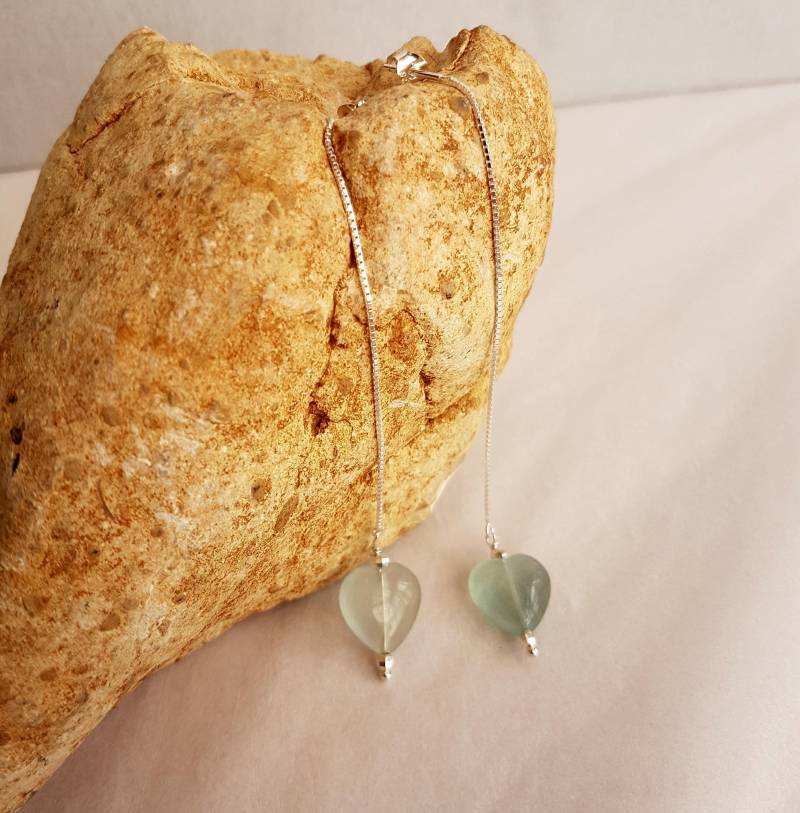 Grüne Fluorit Herz Ohrringe Sterling Silber Edelstein Ohrringe von SweetgemsDesign