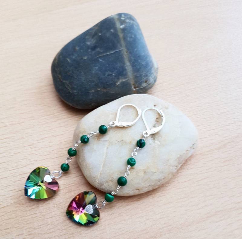 Malachit & Kristall Herz Ohrringe Sterling Silber Rosmarin Kette von SweetgemsDesign