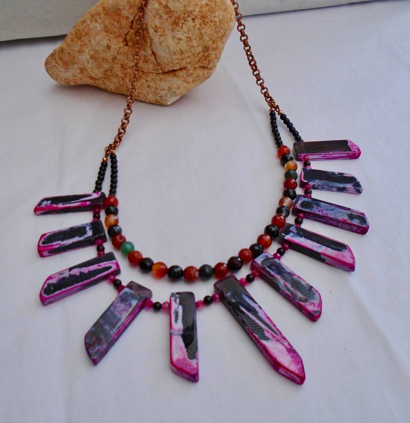 Handgemachte Achat Statement Halskette Pink & Schwarz Edelstein Schmuck von SweetgemsDesign