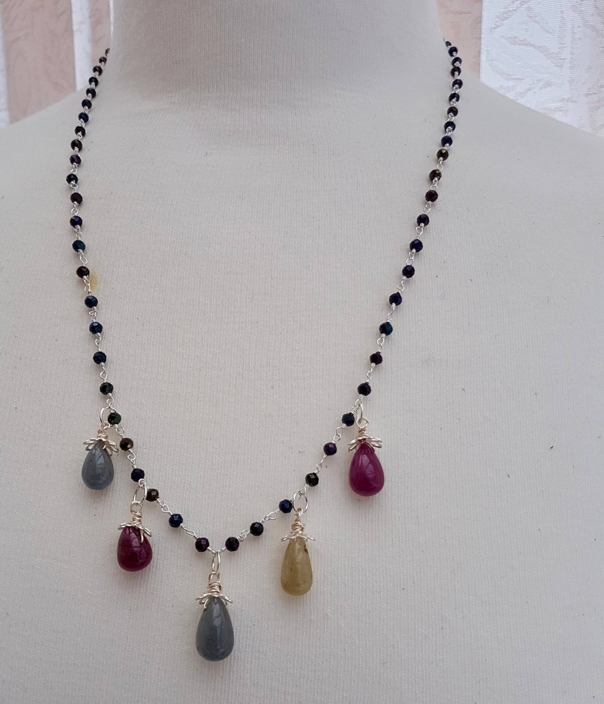 Handgemachte Saphir Kette Sterling Silber, Multi-Color Edelstein Perlen Schmuck von SweetgemsDesign