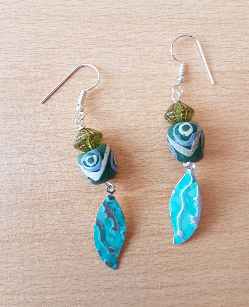 Lampwork Glasperlen Ohrringe Holz & Blatt Ohrhänger von SweetgemsDesign