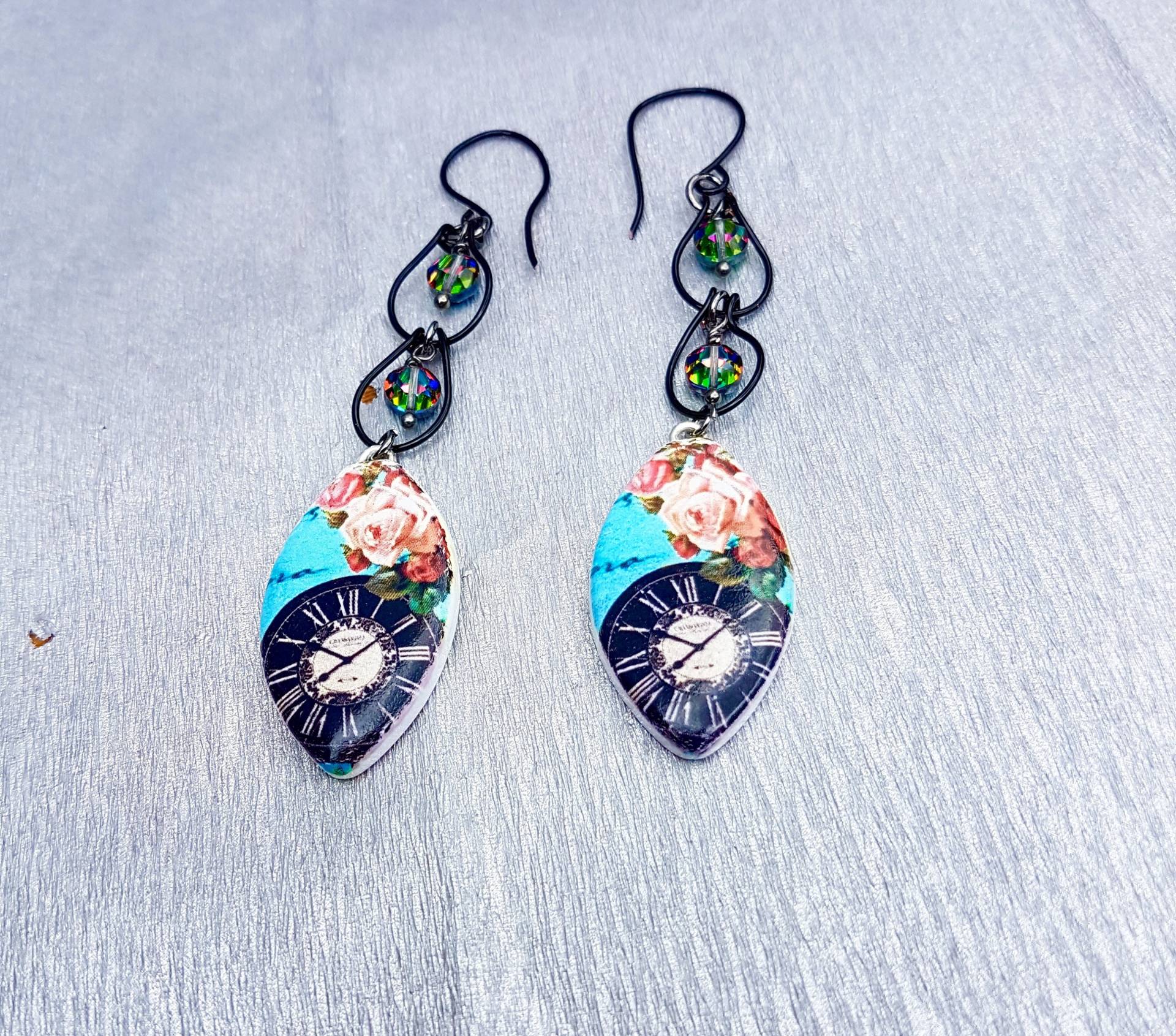 Polymer Clay Rosen Uhr Ohrringe Kristallohrringe von SweetgemsDesign