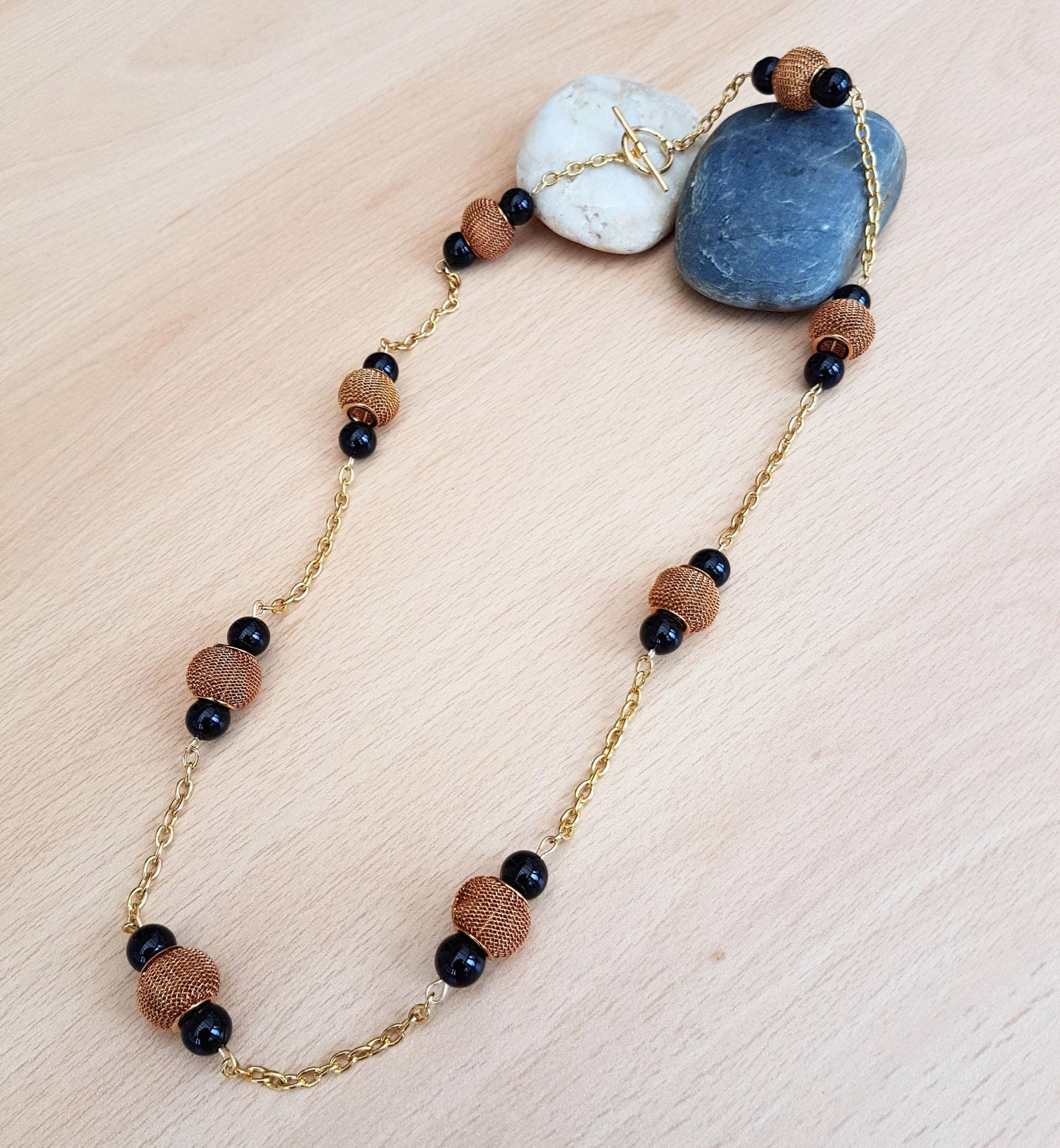 Schwarze Achatkette Drahtgeflecht Aus Bronze, Vergoldete Kette von SweetgemsDesign