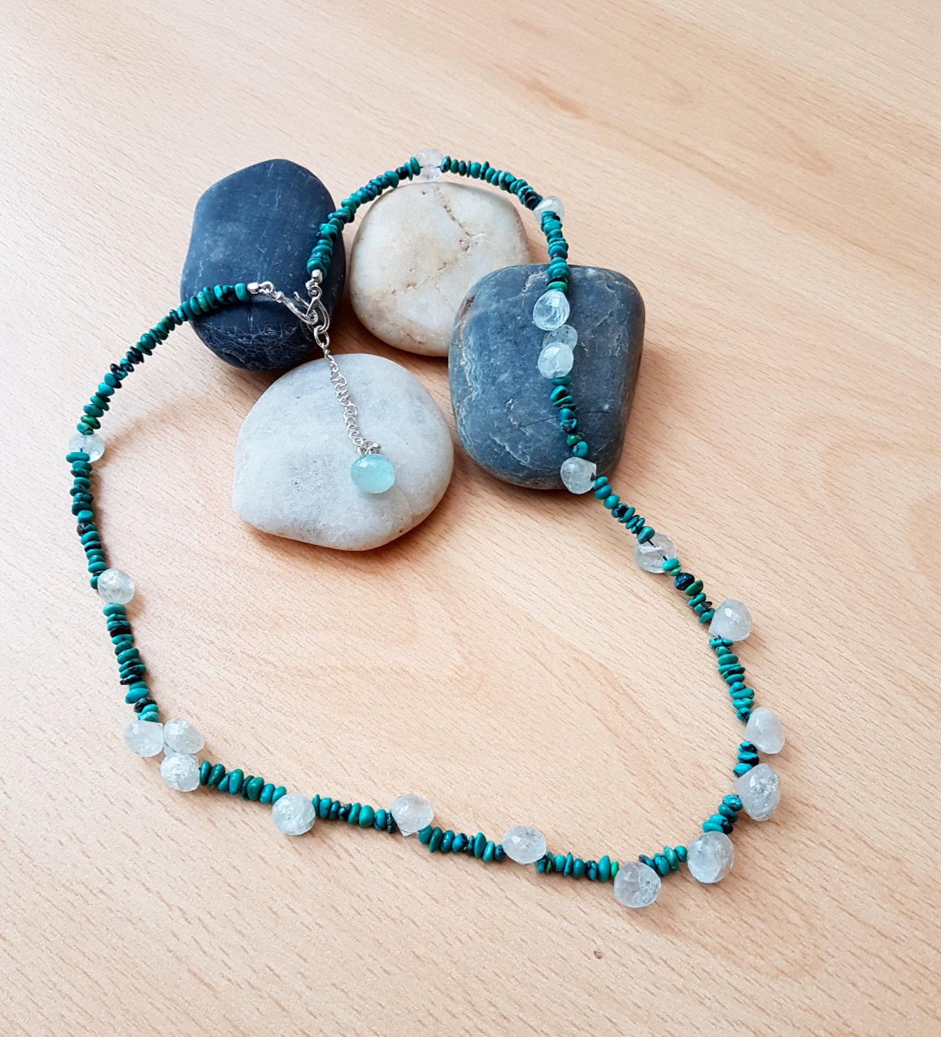 Türkis Und Aquamarin Edelstein-Halskette Sterling Silber Verschluss von SweetgemsDesign