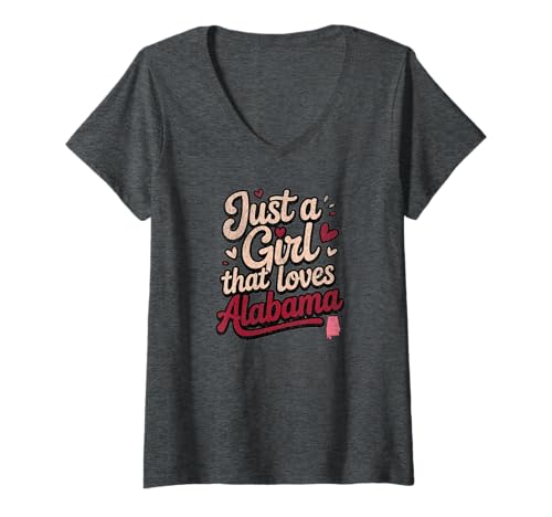 Damen Just A Girl That Loves Alabama, Womens and Girls Fun T-Shirt mit V-Ausschnitt von Sweetheart Alabama Apparel