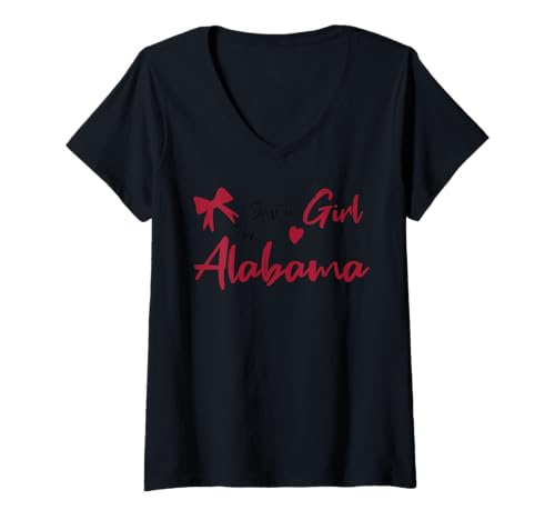 Damen Just A Girl from Alabama, Women's and Girls Cute and Fun T-Shirt mit V-Ausschnitt von Sweetheart Alabama Apparel