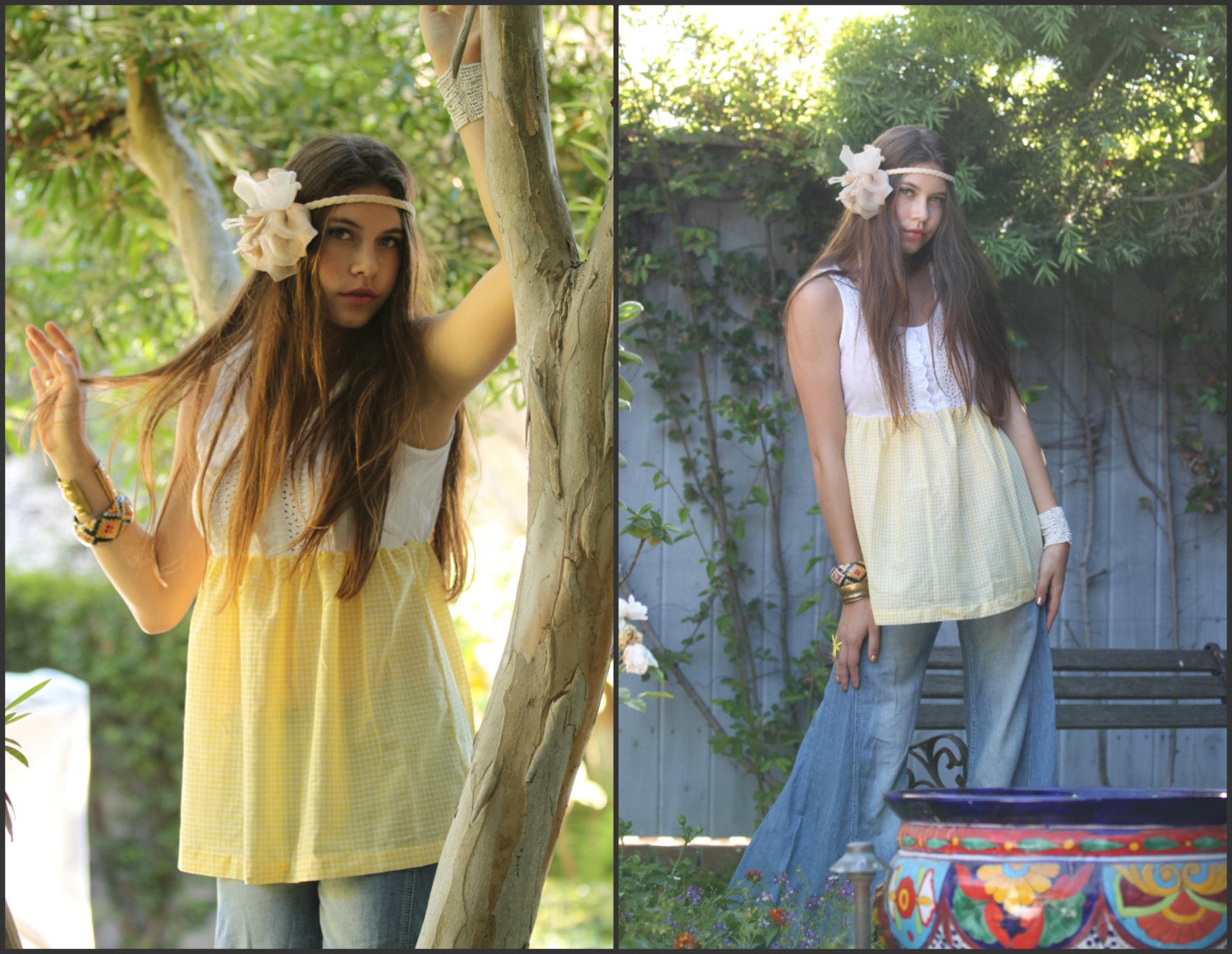 Vintage 70Er Hippie Boho Tunika Top Kleid Öse Gingham Xs S Beachy Scharf von Sweetiesvintage