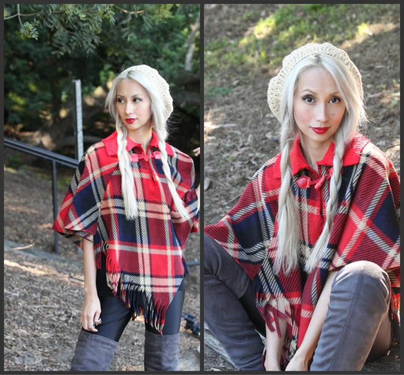 Vintage 70Er Karo Poncho Schal Fransen Toggle Pullover Jacke Xs S M Vintage 70Er Karo Poncho Schal Fransen Toggle Pullover Jacke Xs S M von Sweetiesvintage