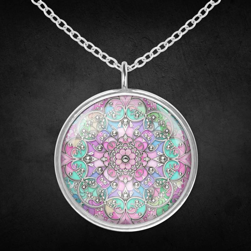 Amulett Kette Halskette Silber Bunt Damen Schmuck Edelstahl von Sweetlittlelove24