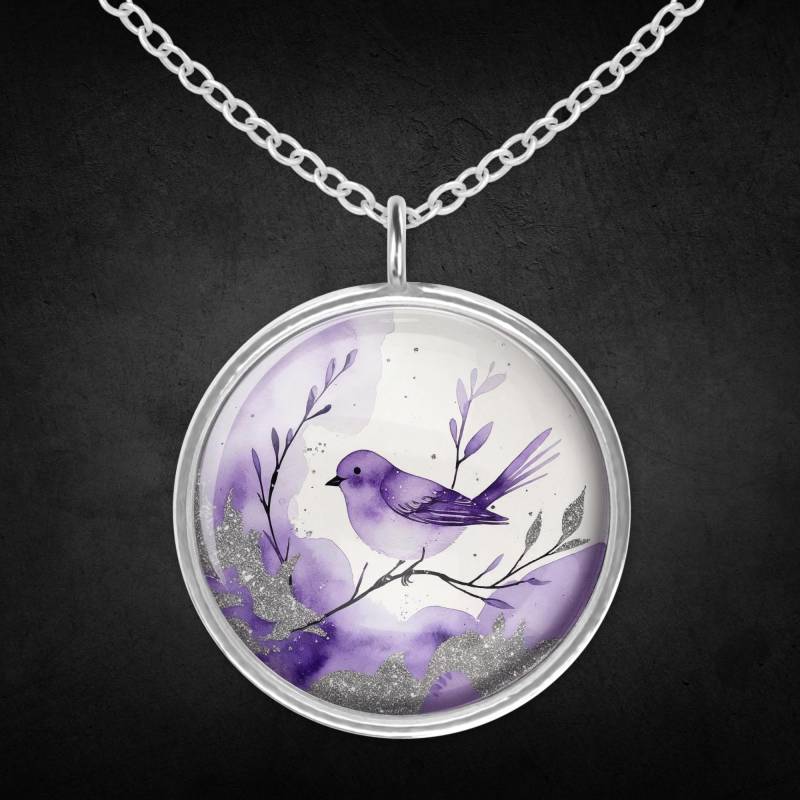 Amulett Kette Halskette Silber Vogel Lila von Sweetlittlelove24