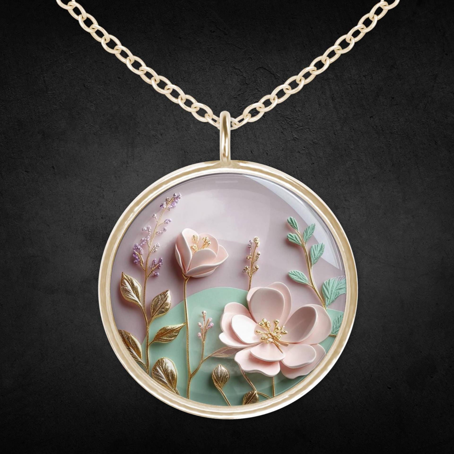 Blumen Halskette Gold Rosa Grün Schmuck Edelstahl Blumen Halskette Gold Rosa Grün Schmuck Edelstahl von Sweetlittlelove24