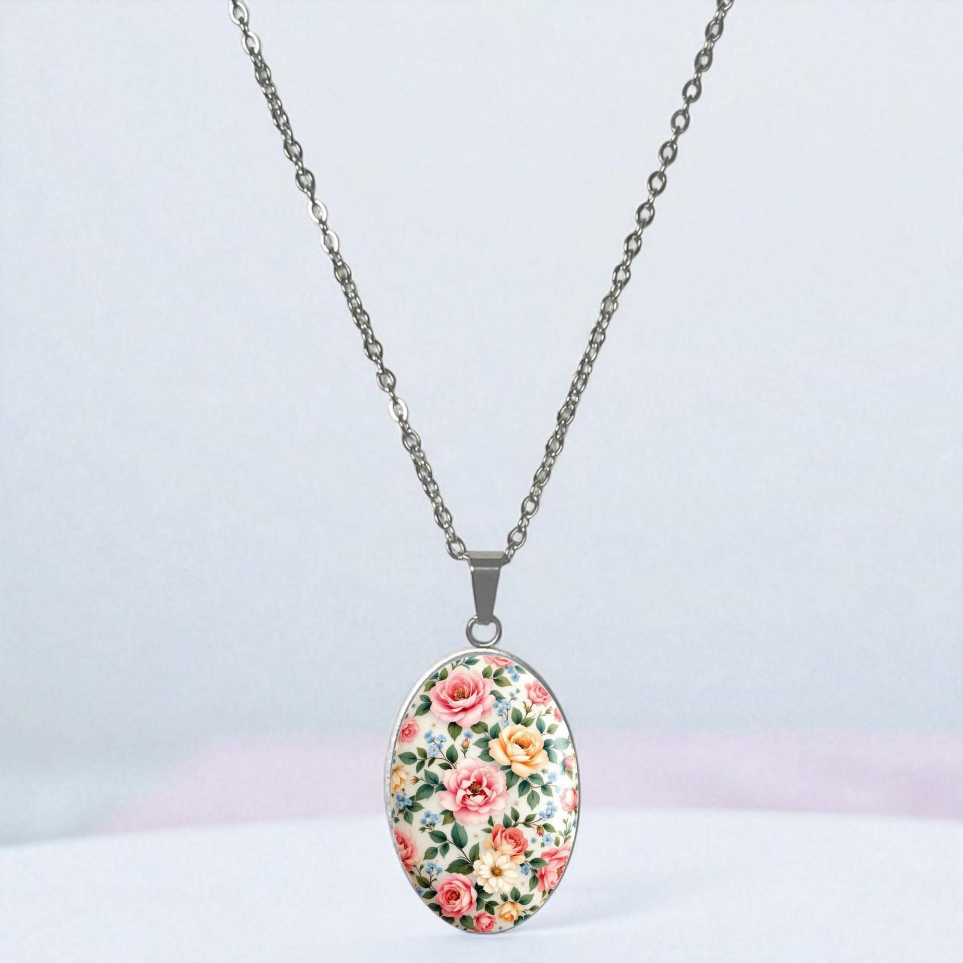 Blumen Halskette Oval Anhänger Silber Frau von Sweetlittlelove24