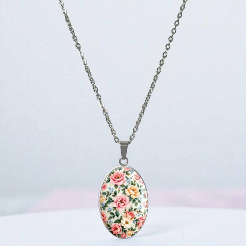 Blumen Halskette Oval Anhänger Silber Frau von Sweetlittlelove24