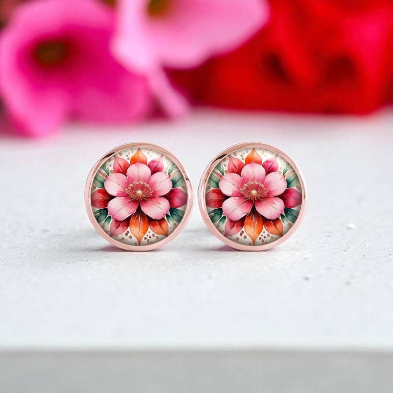 Blumen Ohrstecker Ohrringe Roségold Bunt von Sweetlittlelove24