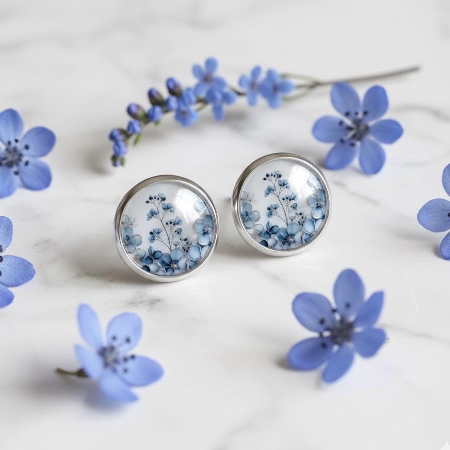 Blumen Ohrstecker Ohrringe Silber Blau Rund von Sweetlittlelove24