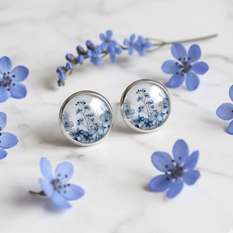 Blumen Ohrstecker Ohrringe Silber Blau Rund von Sweetlittlelove24