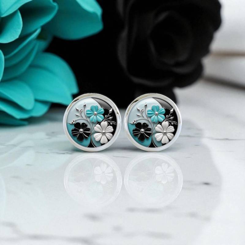 Blumen Ohrstecker Silber Türkis Schwarz Edelstahl Blumen Ohrstecker Silber Türkis Schwarz Edelstahl von Sweetlittlelove24