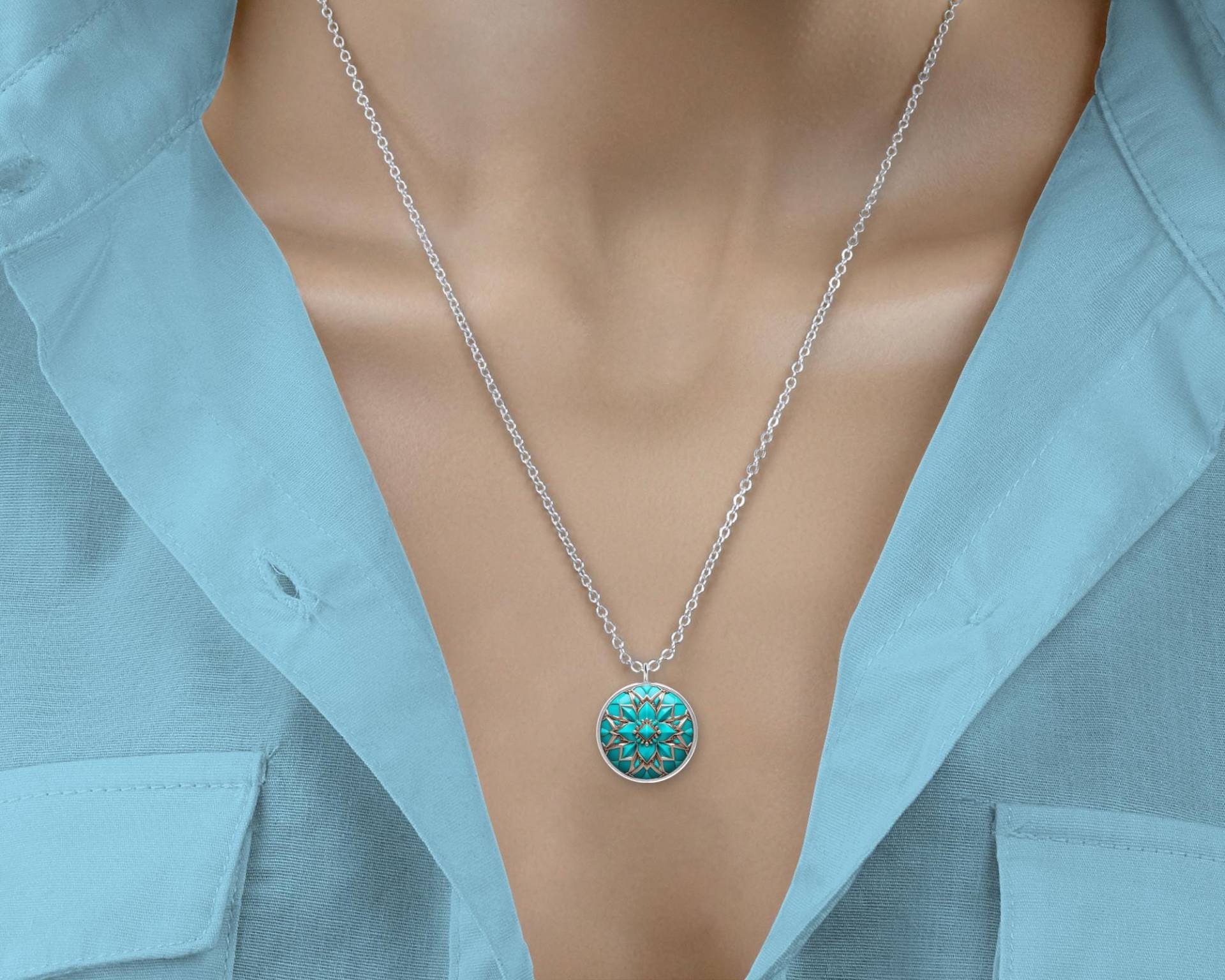 Boho Halskette Amulett Silber Türkis Edelstahl von Sweetlittlelove24