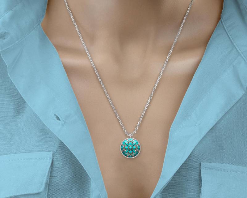 Boho Halskette Amulett Silber Türkis Edelstahl von Sweetlittlelove24