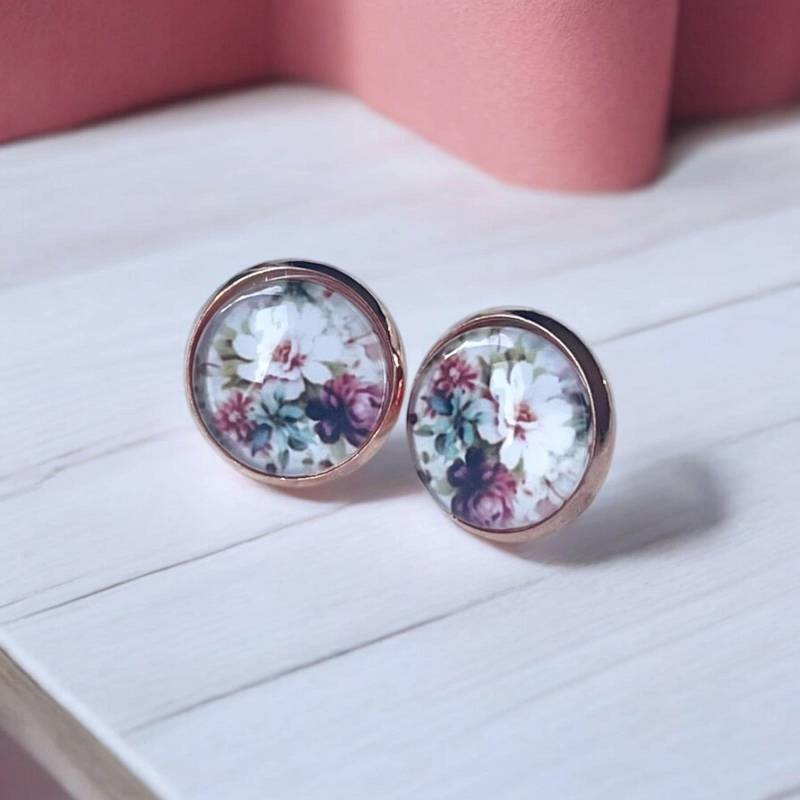 Clous D'oreilles Dorés En Verre Et Acier Inoxydable - Bijoux Faits Main Élégants Cadeau Femme von Sweetlittlelove24