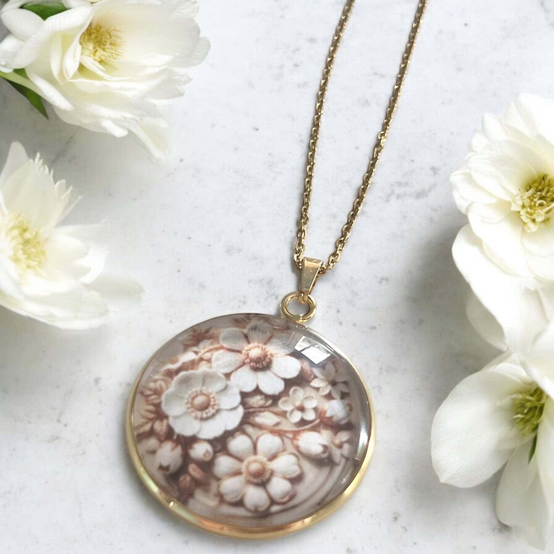 Damen Kette Gold Blumen Halskette Edelstahl von Sweetlittlelove24