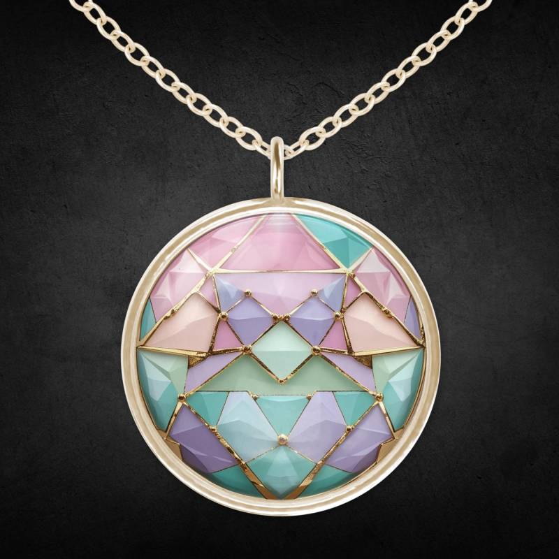 Damen Kette Gold Bunt Pastellfarben Mit Rundem Anhänger von Sweetlittlelove24