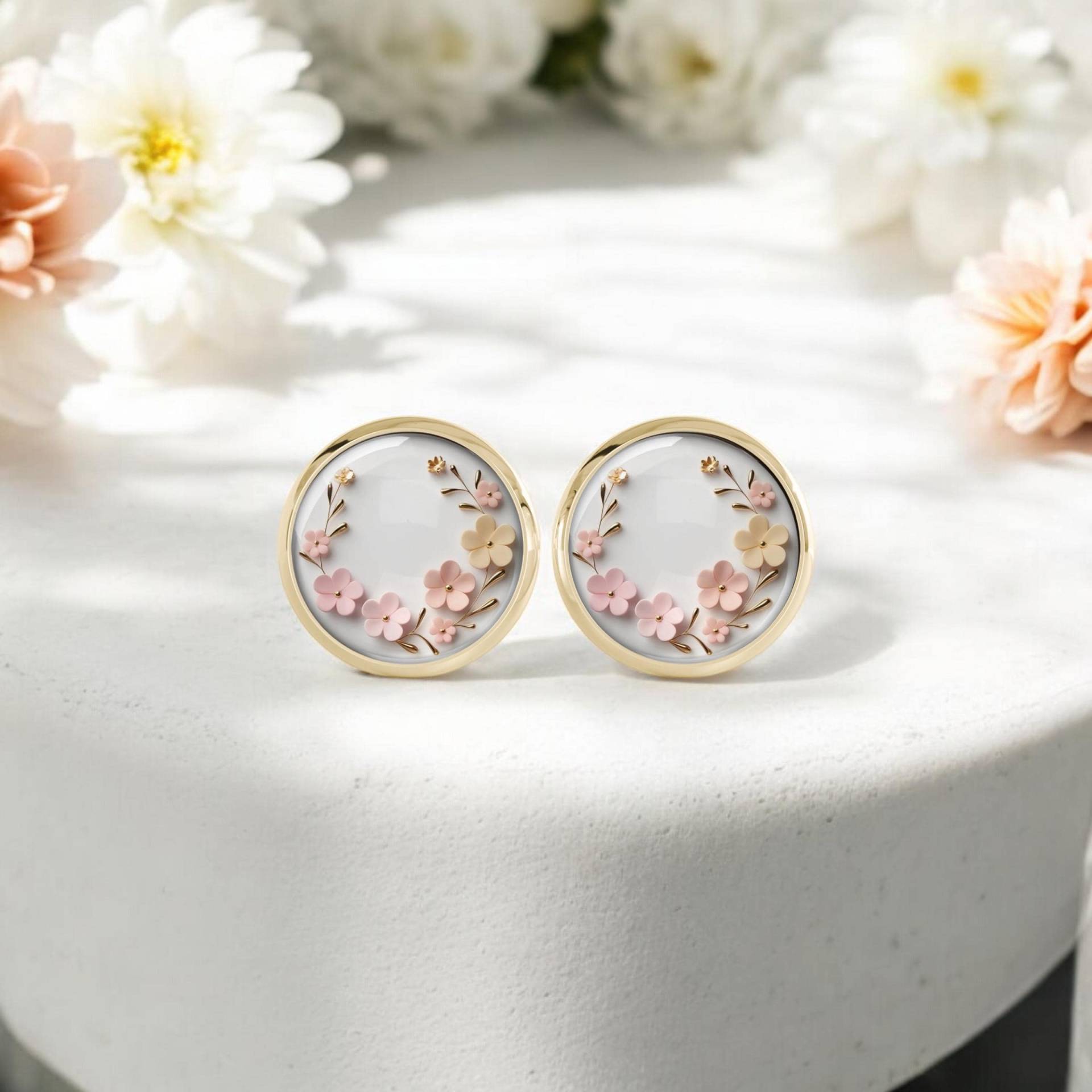 Damen Ohrringe Blumen Rund Gold von Sweetlittlelove24
