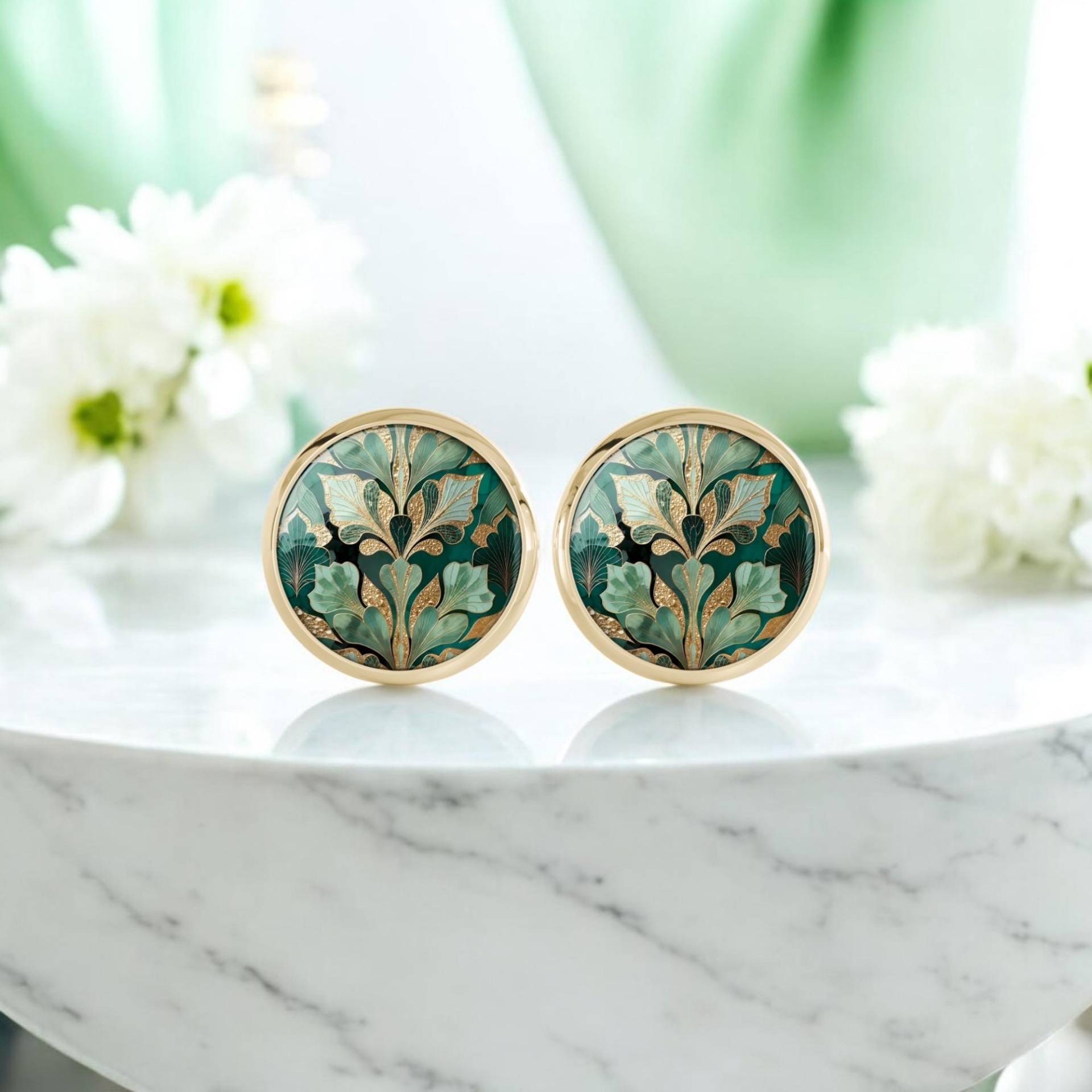 Damen Ohrringe Ohrstecker Gold Grün von Sweetlittlelove24