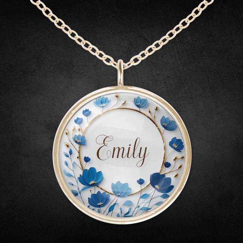 Goldene Namens Halskette Blumen Blau Personalisierter Schmuck Goldene Namens Halskette Blumen Blau Personalisierter Schmuck von Sweetlittlelove24