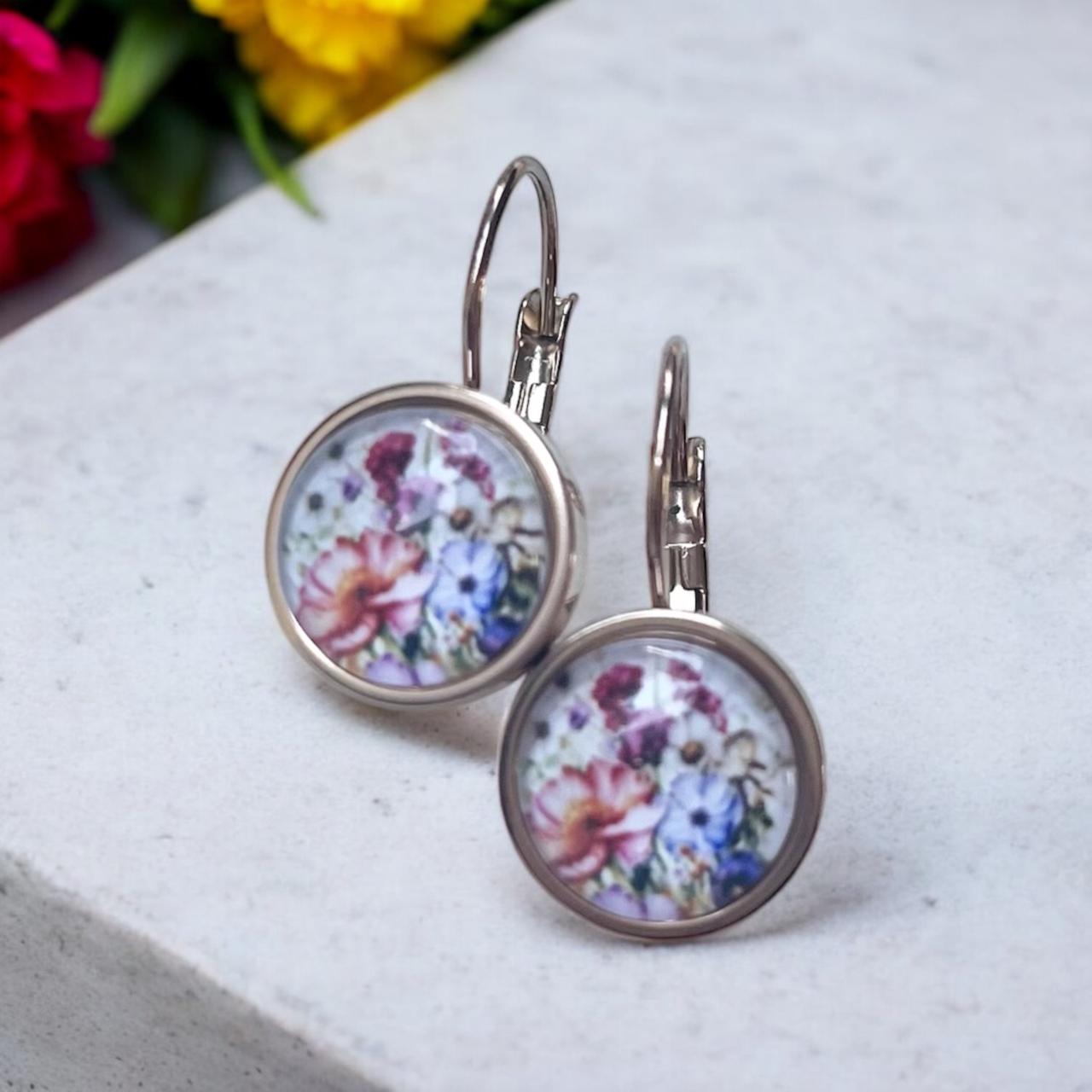 Hängende Ohrringe Bunt Vergoldet Roségold Gold Silber Edelstahl Ohrhänger Blumen Vintage Blumenmuster von Sweetlittlelove24