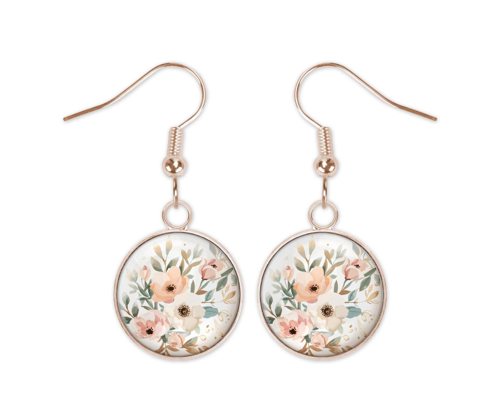 Hängende Ohrringe Roségold Weiß Mit Blumen von Sweetlittlelove24