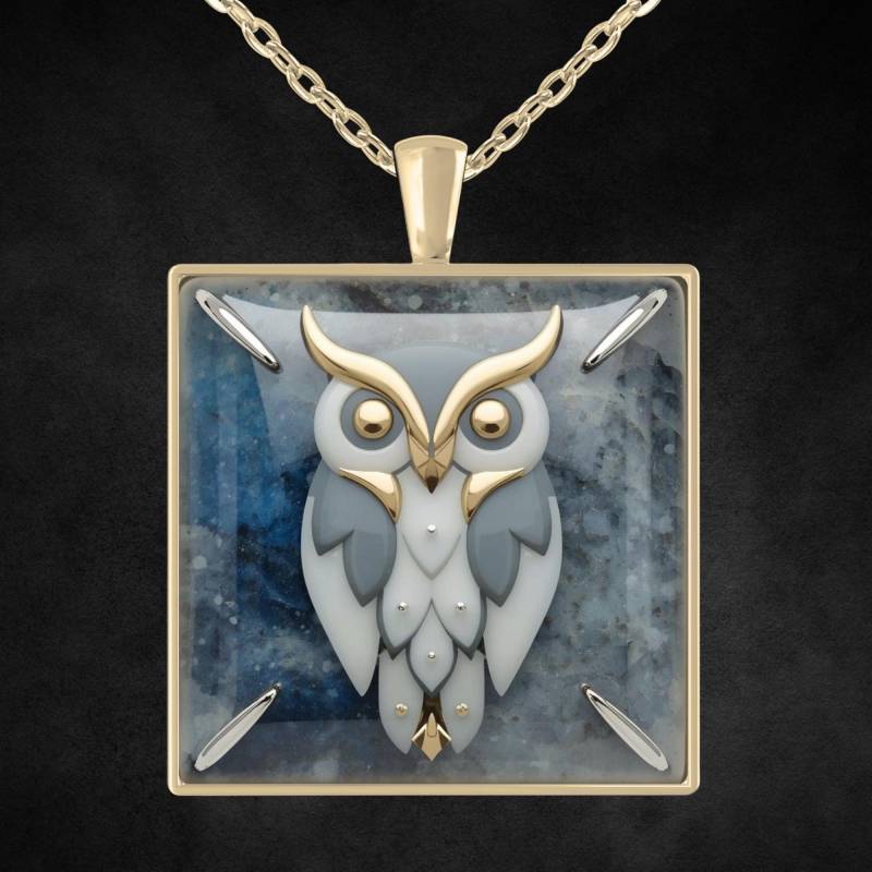 Halskette Eule Gold Grau Eckig Anpassbar von Sweetlittlelove24