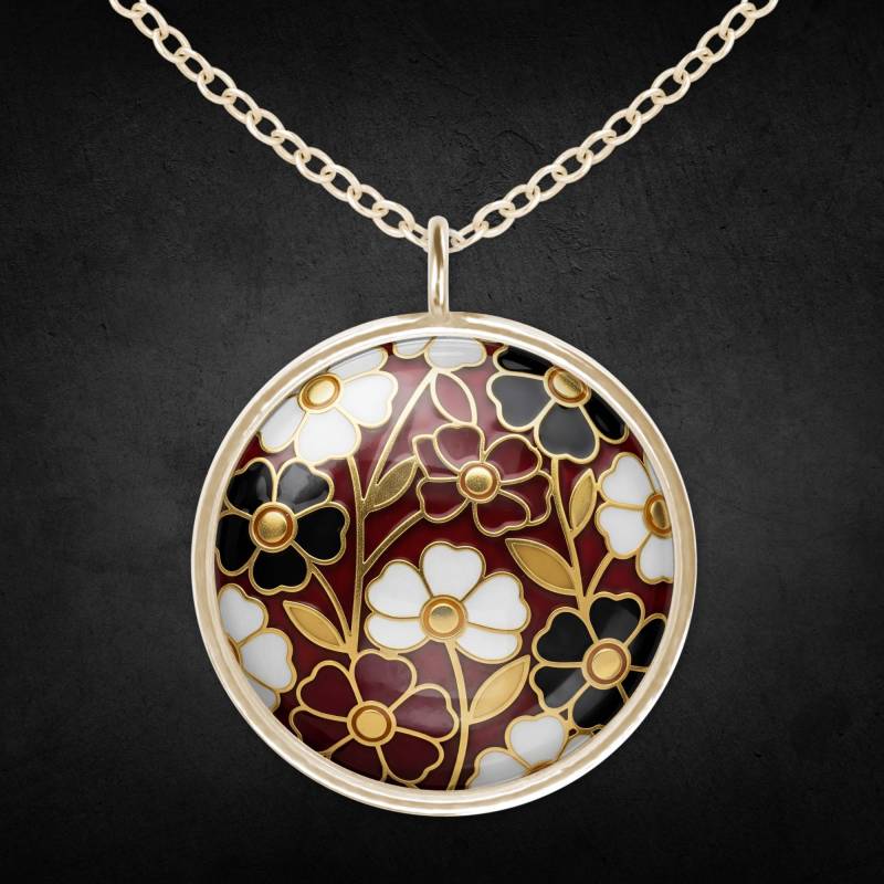 Halskette Gold Bordeaux Schwarz Blumen von Sweetlittlelove24