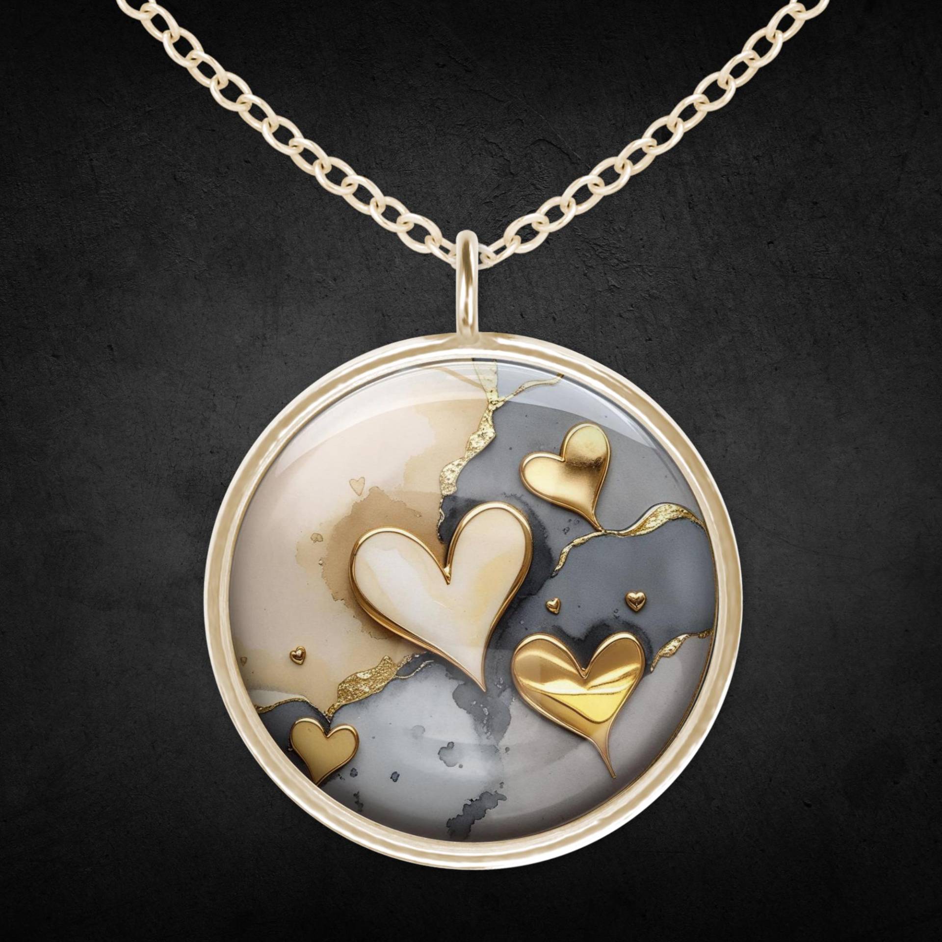 Halskette Herz Gold Grau Schmuck Geschenk von Sweetlittlelove24