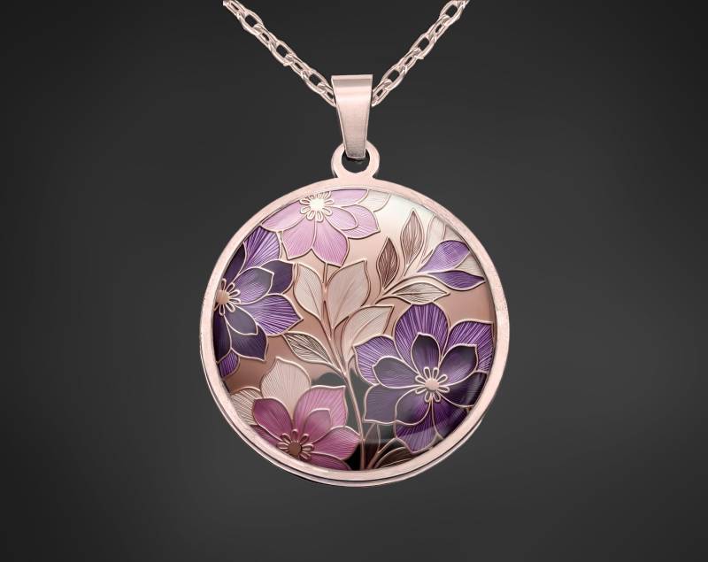 Halskette Kette Roségold Blumen Lila Rosa von Sweetlittlelove24