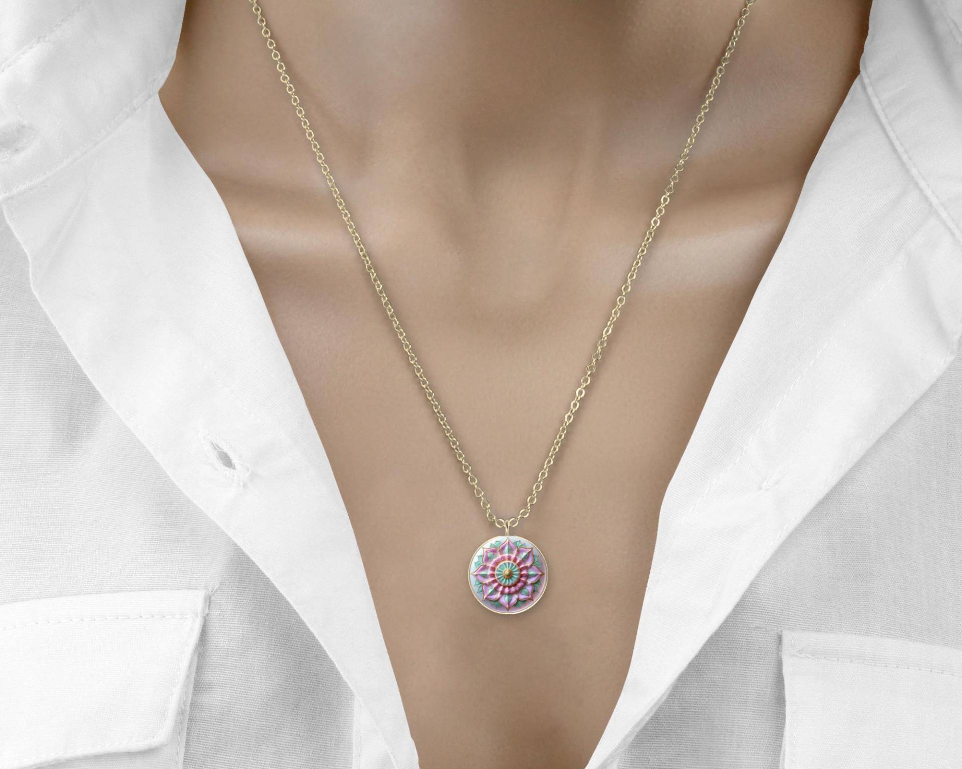 Halskette Mit Anhänger Bunt Mandala Gold von Sweetlittlelove24