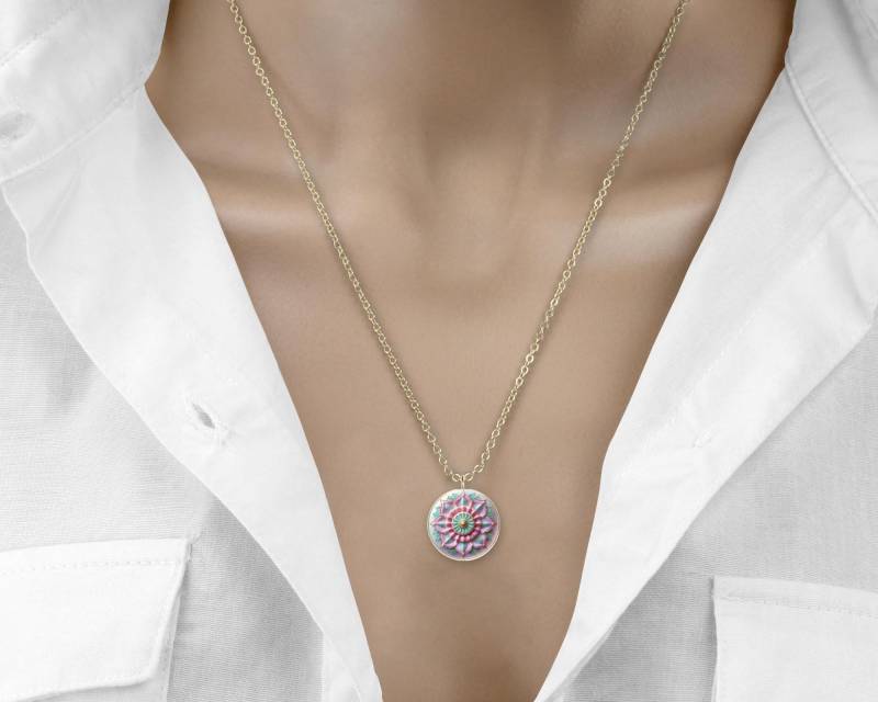 Halskette Mit Anhänger Bunt Mandala Gold von Sweetlittlelove24