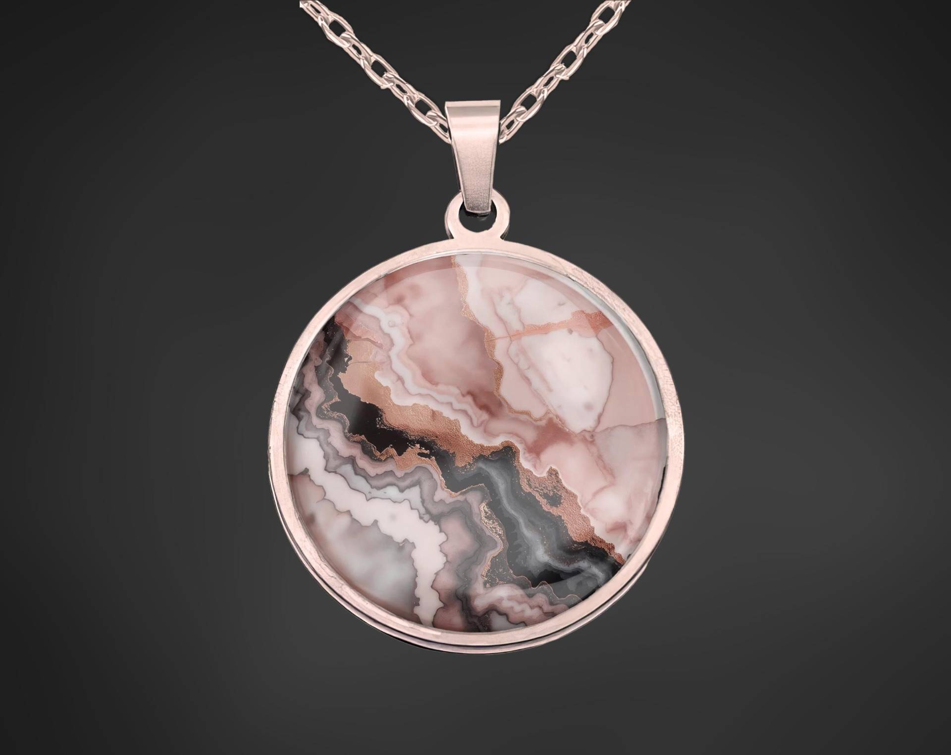 Halskette Mit Anhänger Roségold Marmormuster von Sweetlittlelove24