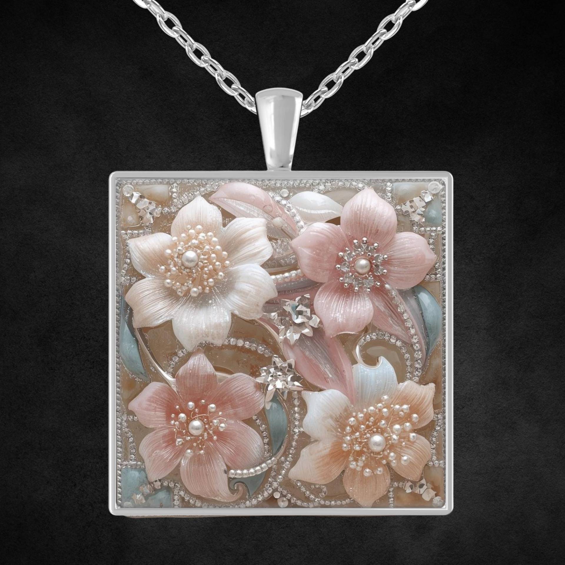 Halskette Mit Quadrat Anhänger Blumen Silber Halskette Mit Quadrat Anhänger Blumen Silber von Sweetlittlelove24