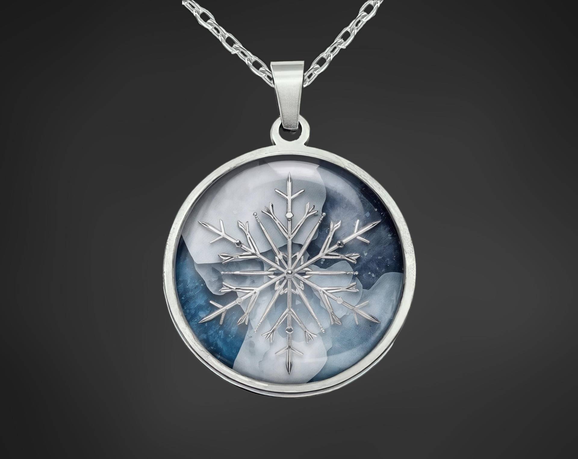 Halskette Silber Schneeflocke Edelstahl Blau von Sweetlittlelove24