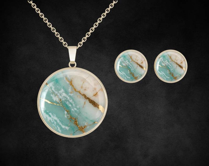 Halskette Und Ohrstecker Set Gold Türkis von Sweetlittlelove24