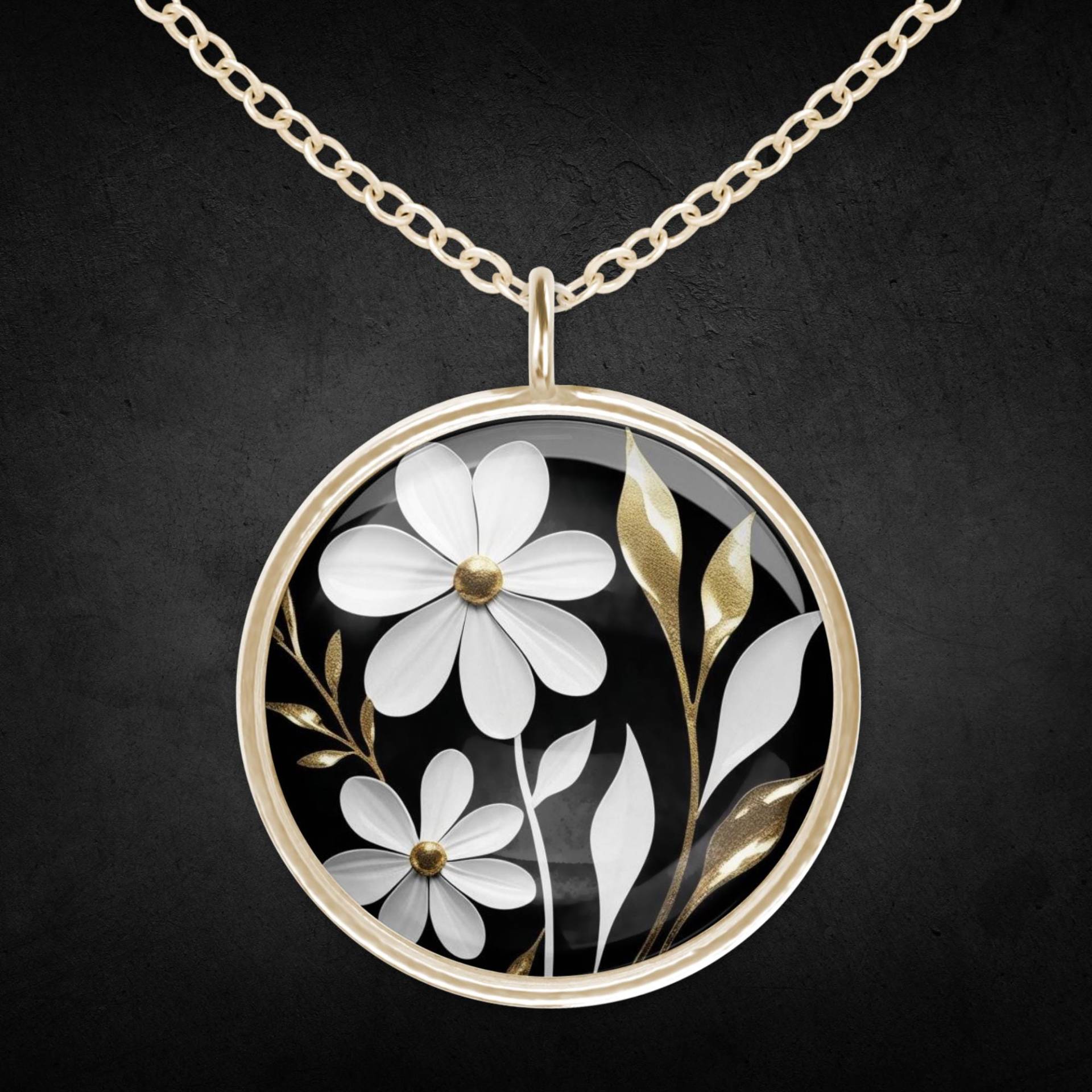 Halskette Vergoldet Edelstahl Blumen Blüten Schwarz Halskette Vergoldet Edelstahl Blumen Blüten Schwarz von Sweetlittlelove24