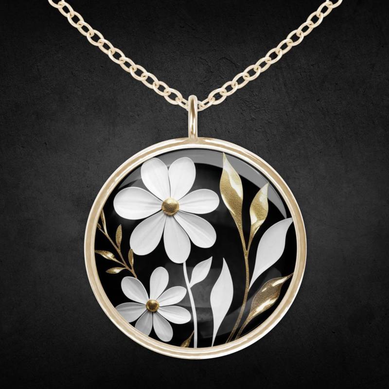 Halskette Vergoldet Edelstahl Blumen Blüten Schwarz Halskette Vergoldet Edelstahl Blumen Blüten Schwarz von Sweetlittlelove24