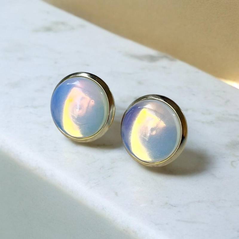 Handgemachte Ohrstecker Ohrringe Silber Gold Roségold Schimmernd Glänzend Edelstahl Opalit von Sweetlittlelove24